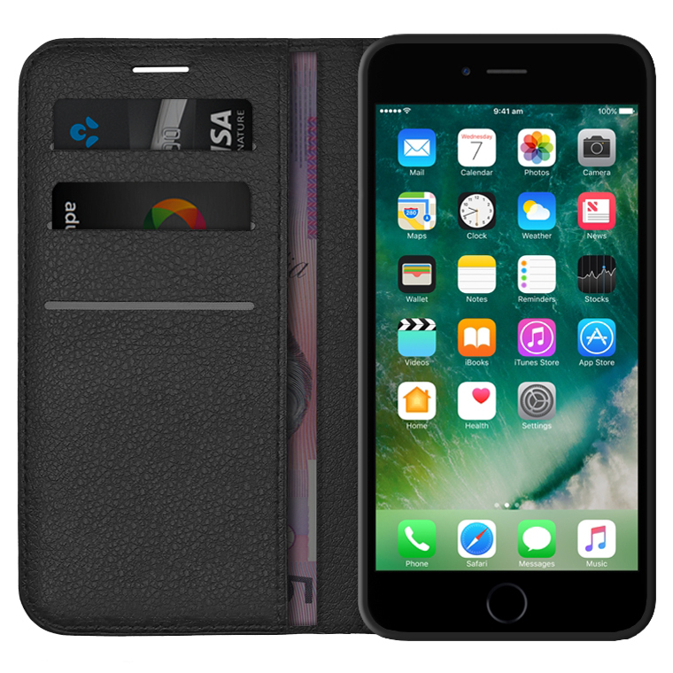 Leather Wallet Case for Apple iPhone 6 Plus 6s Plus Black